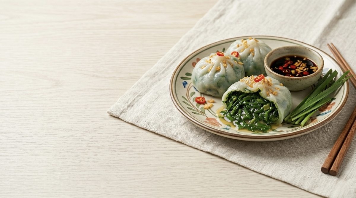 กุยช่ายไส้ทะลัก จานสวยพร้อมน้ำจิ้ม